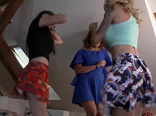 girls flash upskirts in miniskirts and summer dresses at party try-on haul