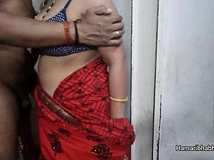 desi bhabhi in red saree gets hardcore fucked by lover