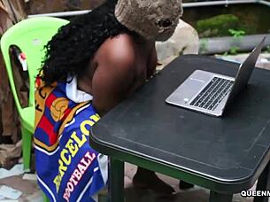 Horny blonde masturbates orgasms fucking outdoors watching porn videos