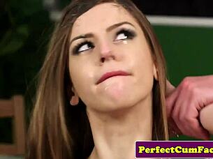 Cum-Drenched British Babe Spoon-Fed Massive Facial Load