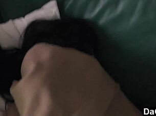 busty latina grabs my cock for hot sofa handjob