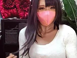 watch this beautiful masked ladyboy masturbate her ass while crossdressing on cam?
