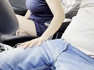 Ecstatic car cock suck and creamy pussy lick bliss