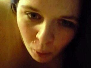 the new bbw wife drops to her knees sucking his throbbing cock eagerly