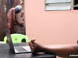 Horny blonde masturbates orgasms fucking outdoors watching porn videos