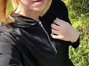 Wow, Lexi Faith's cute Asian ladyboy ass shines in outdoor stockings!