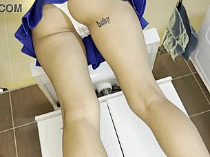 isn't she the sexiest in blue miniskirt panties ever