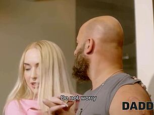 Beautiful blonde fucks father-in-law in hotel while watching cuckold action