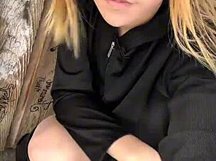 Wow, Lexi Faith's cute Asian ladyboy ass shines in outdoor stockings!