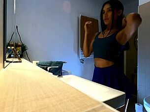 isn't she the sexiest in blue miniskirt panties ever