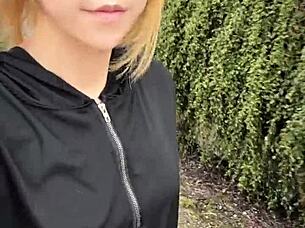 Wow, Lexi Faith's cute Asian ladyboy ass shines in outdoor stockings!