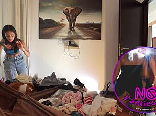 isn't she the sexiest in blue miniskirt panties ever