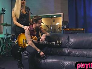 Punk Singer's Big Tits Bounce As Guitarist Fucks Her Bent Over In Boots Studio