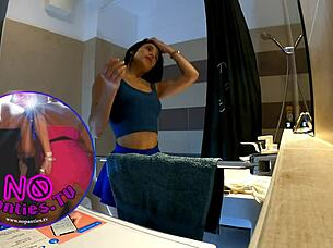 isn't she the sexiest in blue miniskirt panties ever