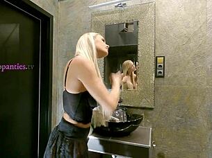 sexy long haired blonde big tits in see through miniskirt no panties