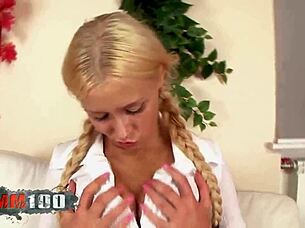 Petite pigtail teen 😈 double penetrated pussy ass by 2 monster cocks gaping!