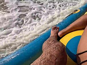 couple meets lifeguard after banana boat ride
