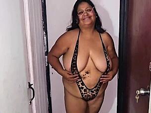 Chubby milf gulps thick cum milk load