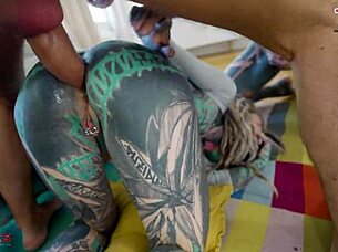 intense anal threesome pounds gaping ass with monster cocks