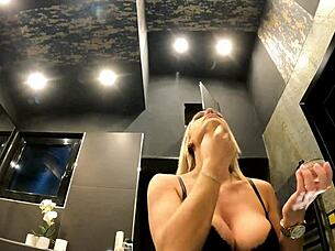 sexy long haired blonde big tits in see through miniskirt no panties