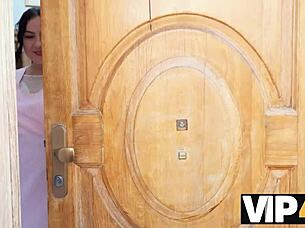 shaved mature pussy tempts skilled cock in steamy bathroom