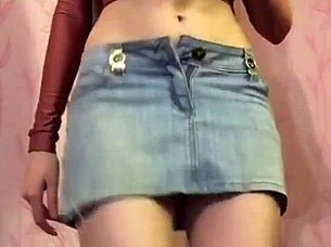 Cute brunette dances in miniskirt thong pretty pussy tease stockings 😍👗