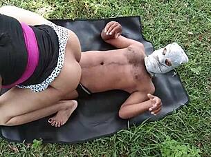 desi indian milf rides huge cock outdoors jungle camping public