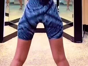 ebony babe's leggings hug that soft jiggling ass like a waterbed