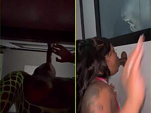 friends slurp stranger cocks at gloryhole fun