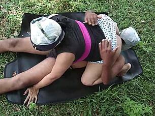 desi indian milf rides huge cock outdoors jungle camping public