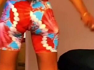 ebony babe's leggings hug that soft jiggling ass like a waterbed