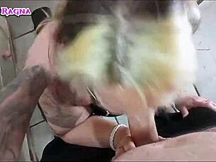 Married Blonde Slut Sucks Cock Hidden In Bathroom Swallows Cum