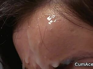 slutty model gulps massive bukkake facial cum swapping frenzy!