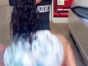 ebony babe's leggings hug that soft jiggling ass like a waterbed