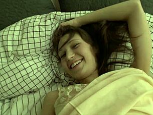 Georgia f pinches tits and fingers shaved pussy in pink panties