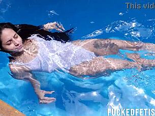 Sexy Helen Star Dives Masked Into Pool