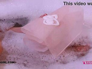 Super Cute Brunette Teen Takes Provocative Bath Interview on Sofa