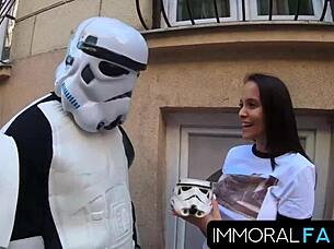 skinny babe rides rough cowgirl anal with huge cock in star wars cosplay