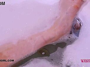 Super Cute Brunette Teen Takes Provocative Bath Interview on Sofa