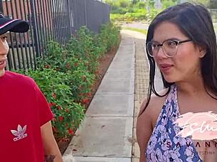 pregnant savannah watson bends over stairs for neighbor's rough doggystyle pounding!