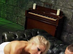 blonde big tits bitch rides cock hard in vintage stockings heels fuck