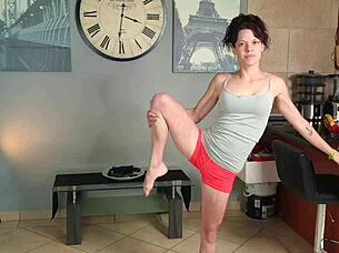 hey, watch this desperate milf piss in tight pants during yoga stretches