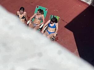 Hot Argentinian neighbors sunbathing voyeur style