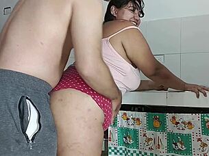 Cheating wife caught on cam fucking lover in kitchen hard 😈