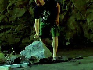 damn, that stacked brunette's massive ass overflows with hot cum deep in the hidden cave outdoors