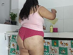 Cheating wife caught on cam fucking lover in kitchen hard 😈