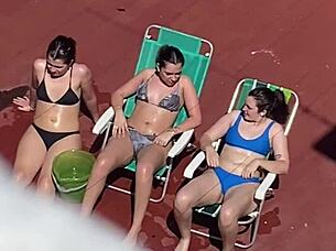 Hot Argentinian neighbors sunbathing voyeur style