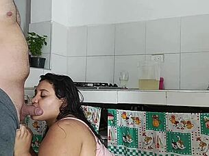 Cheating wife caught on cam fucking lover in kitchen hard 😈