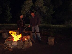 Tia Layne rams glass dildo deep into Romana Ryder's shaved pussy outdoors 🔥🍆💦