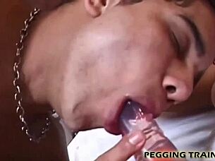 she corners him for a brutal femdom strapon pegging with toys in rough bisexual bdsm action